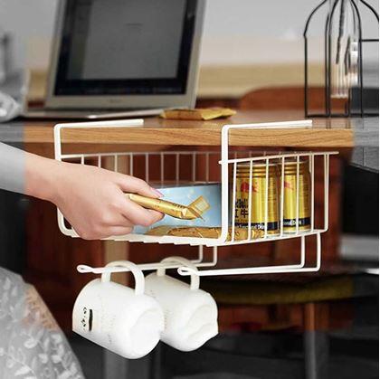 Obrázok z Závesný kovový košík s háčikmi -  biely