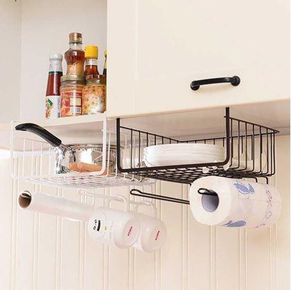 Obrázok z Závesný kovový košík s háčikmi -  biely