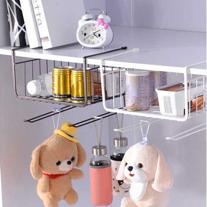 Obrázok z Závesný kovový košík s háčikmi -  biely