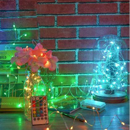 Obrázok z Svetelný reťaz s diaľkovým ovládačom, farebné/teplé/studené svetlo, 5 m