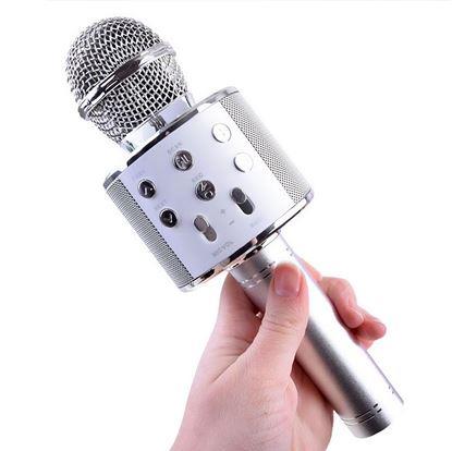 Obrázok Bezdrôtový karaoke mikrofón s reproduktorom a Bluetooth strieborný