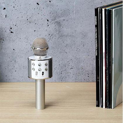 Obrázok z Bezdrôtový karaoke mikrofón s reproduktorom a Bluetooth strieborný