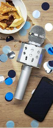 Obrázok z Bezdrôtový karaoke mikrofón s reproduktorom a Bluetooth strieborný