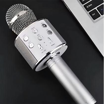 Obrázok z Bezdrôtový karaoke mikrofón s reproduktorom a Bluetooth strieborný