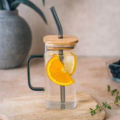 Obrázok z Hranatý pohár s viečkom, slamkou a uškom - 350 ml