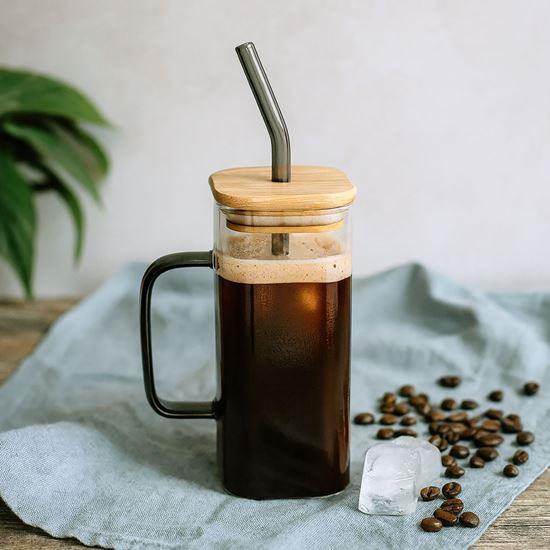 Obrázok z Hranatý pohár s viečkom, slamkou a uškom - 350 ml
