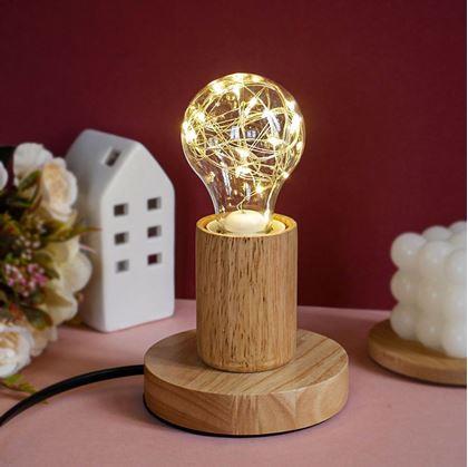 Obrázok z Drevená stolná lampa so žiarovkou  -  neutrálne svetlo