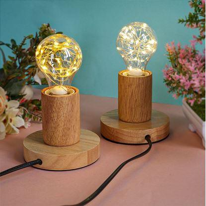 Obrázok Drevená stolná lampa so žiarovkou