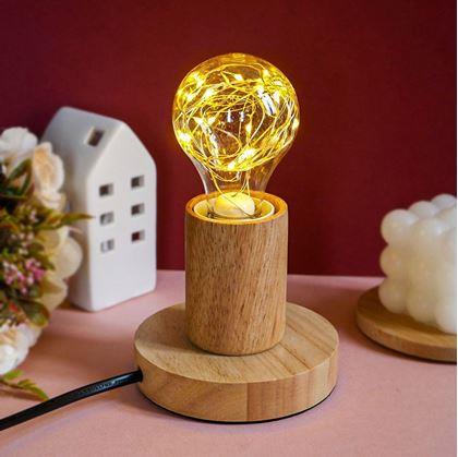 Obrázok z Drevená stolná lampa so žiarovkou  -  teplé svetlo