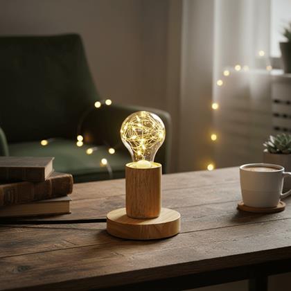 Obrázok z Drevená stolná lampa so žiarovkou  -  neutrálne svetlo