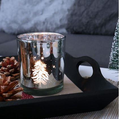 Obrázok z Sklenený vianočný svietnik na čajovú sviečku -  zimný les