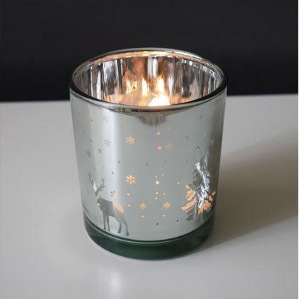 Obrázok z Sklenený vianočný svietnik na čajovú sviečku -  zimný les