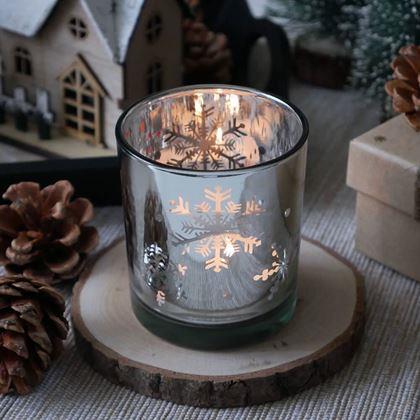 Obrázok z Sklenený vianočný svietnik na čajovú sviečku -  snehové vločky