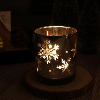 Obrázok z Sklenený vianočný svietnik na čajovú sviečku -  snehové vločky
