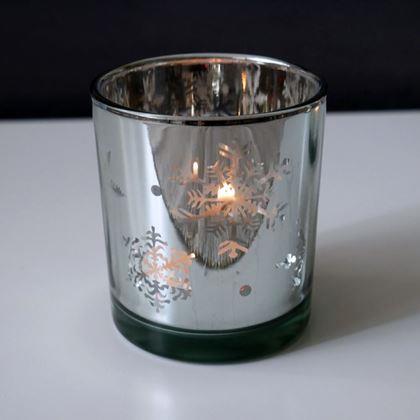 Obrázok z Sklenený vianočný svietnik na čajovú sviečku -  snehové vločky