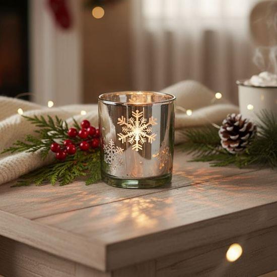Obrázok z Sklenený vianočný svietnik na čajovú sviečku -  snehové vločky