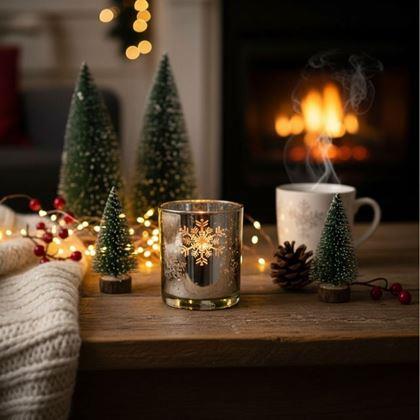 Obrázok z Sklenený vianočný svietnik na čajovú sviečku -  snehové vločky