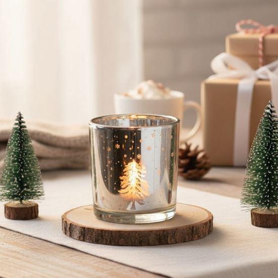 Obrázok z Sklenený vianočný svietnik na čajovú sviečku -  zimný les