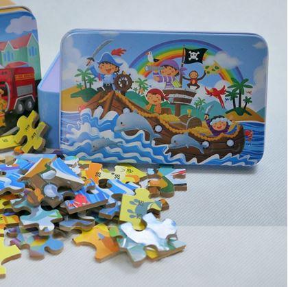 Obrázok z Detské puzzle v plechovej krabičke  -  piráti