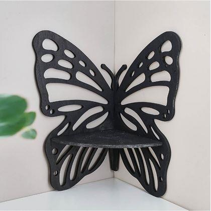 Obrázok z Drevená rohová polička motýľ  -  černá