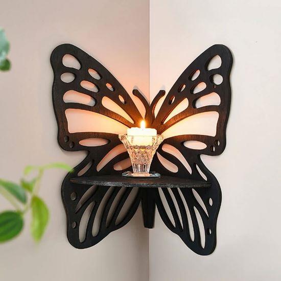 Obrázok z Drevená rohová polička motýľ  -  černá