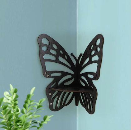 Obrázok z Drevená rohová polička motýľ  -  černá