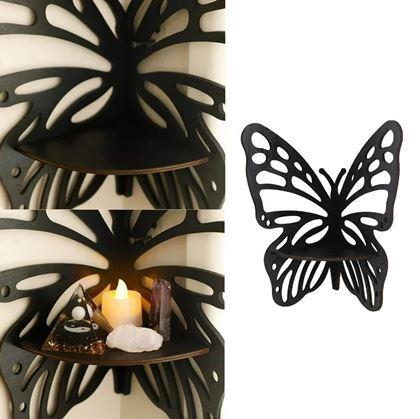 Obrázok z Drevená rohová polička motýľ  -  černá