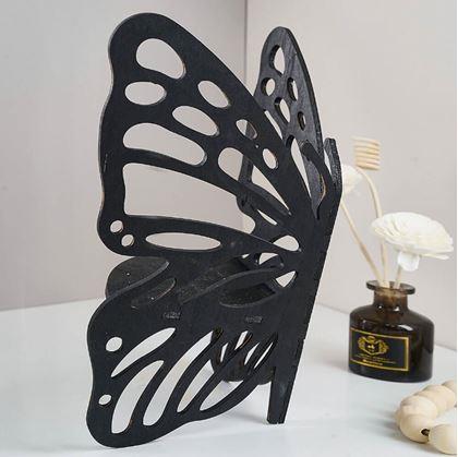 Obrázok z Drevená rohová polička motýľ  -  černá
