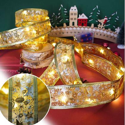 Obrázok z Svietiaca vianočná stuha 5 m  -  zlatá