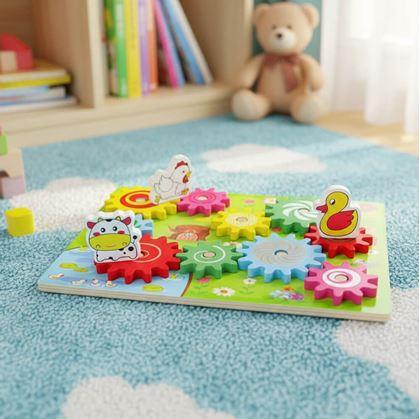 Obrázok z Drevená hračka so ozubenými kolieskami so zvieratkami