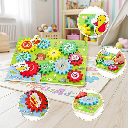 Obrázok z Drevená hračka so ozubenými kolieskami so zvieratkami