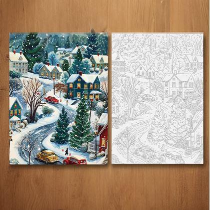 Obrázok z Maľovanie podľa čísel, napnuté plátno na rám - zimná dedina