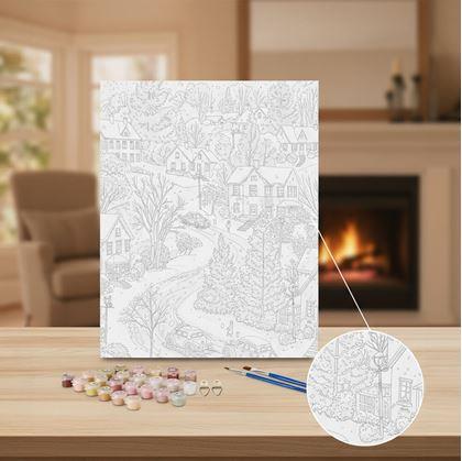 Obrázok z Maľovanie podľa čísel, napnuté plátno na rám - zimná dedina