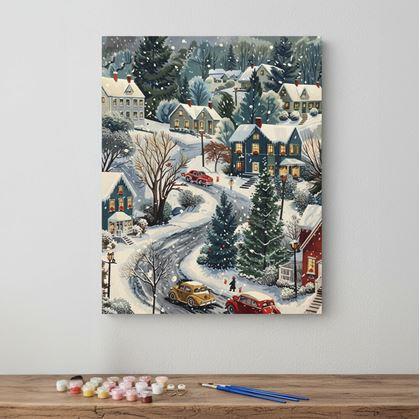 Obrázok z Maľovanie podľa čísel, napnuté plátno na rám - zimná dedina