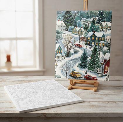 Obrázok z Maľovanie podľa čísel, napnuté plátno na rám - zimná dedina