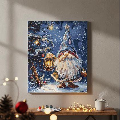 Obrázok z Maľovanie podľa čísel, napnuté plátno na rám - vianočný škriatok