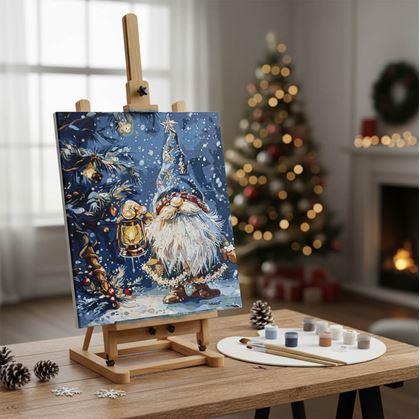 Obrázok z Maľovanie podľa čísel, napnuté plátno na rám - vianočný škriatok