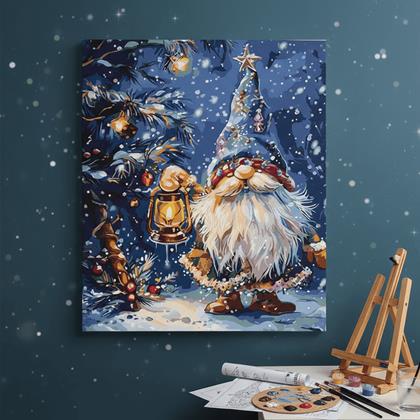 Obrázok z Maľovanie podľa čísel, napnuté plátno na rám - vianočný škriatok