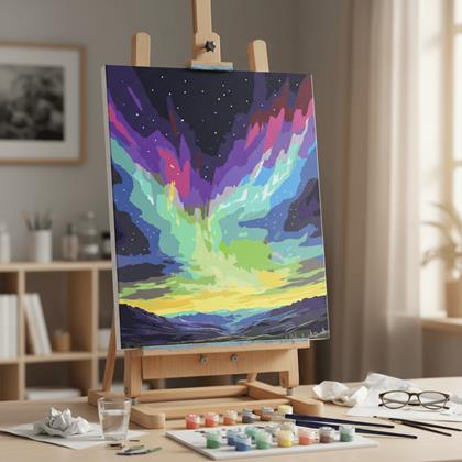 Obrázok z Maľovanie podľa čísel, napnuté plátno na rám - polárna žiara