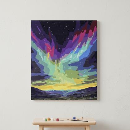 Obrázok z Maľovanie podľa čísel, napnuté plátno na rám - polárna žiara