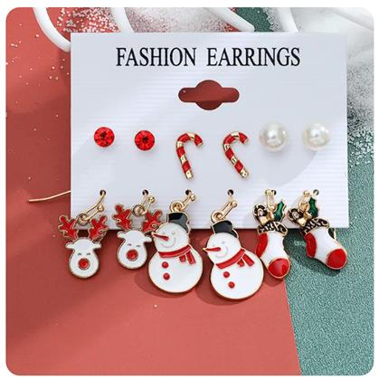 Obrázok z Vianočné náušnice 6 párov  -  červená sada