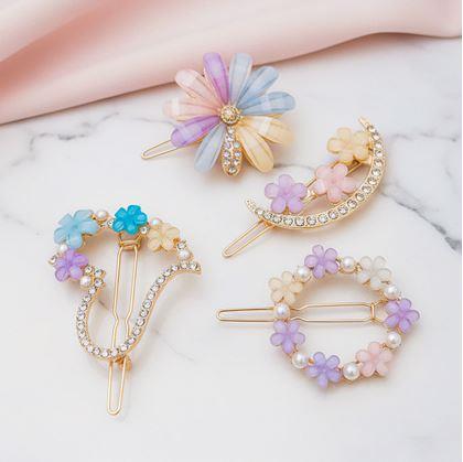 Obrázok z Kvetinové sponky do vlasov s kamienkami 4ks