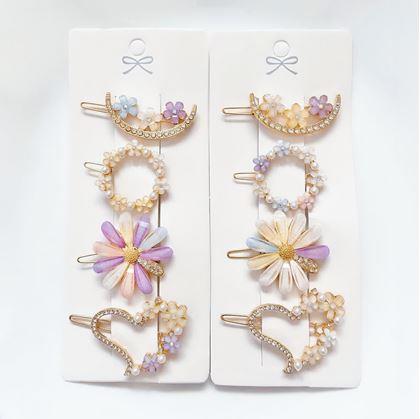 Obrázok z Kvetinové sponky do vlasov s kamienkami 4ks