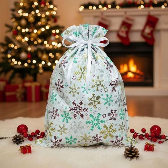 Obrázok z Vianočné darčekové baliace vrecko so šnúrkou - 51x39 cm - snehové vločky