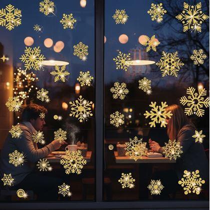 Obrázok z Nálepky na okno - snehové vločky 52 ks - zlaté