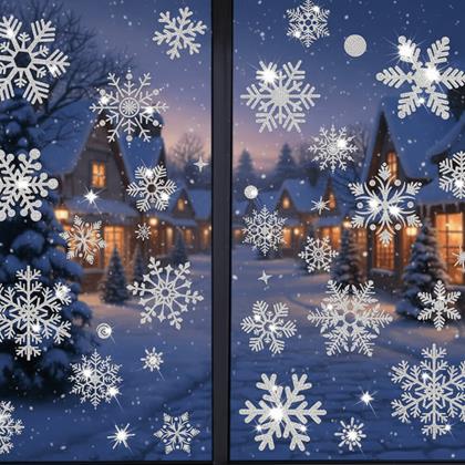 Obrázok z Nálepky na okno - snehové vločky 52 ks - strieborné