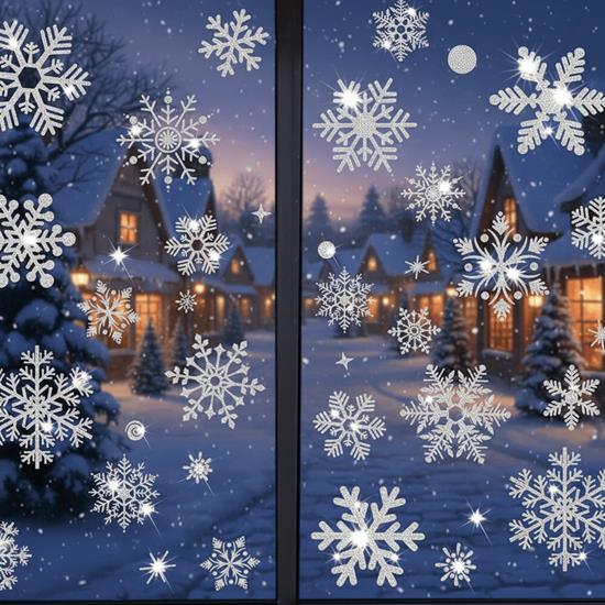 Obrázok z Nálepky na okno - snehové vločky 52 ks - strieborné