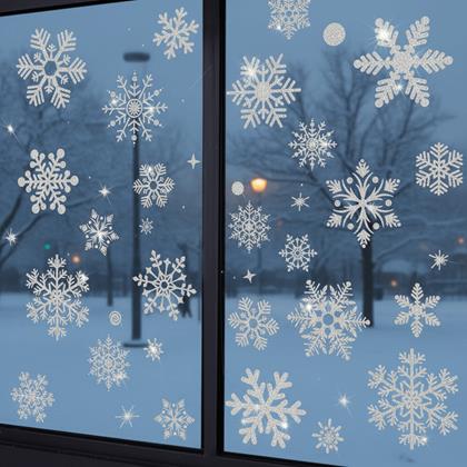 Obrázok z Nálepky na okno - snehové vločky 52 ks - strieborné