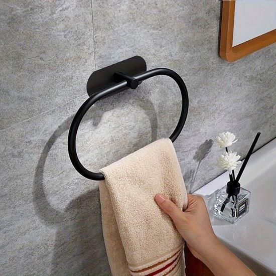 Obrázok z Nalepovací držiak na uteráky kruh - čierny