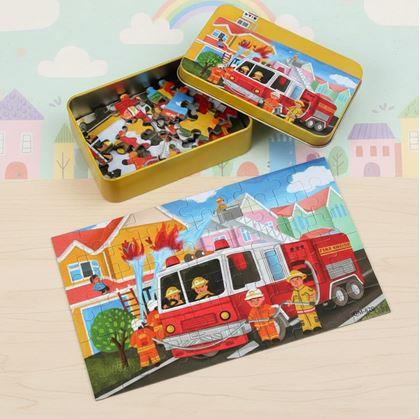 Obrázok z Detské puzzle v plechovej krabičke  -  hasiči
